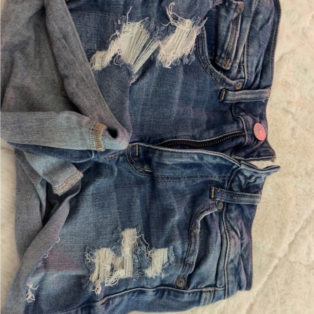 American Eagle Outfitters Blue Boyfriend Jeans with Distressing and Fading